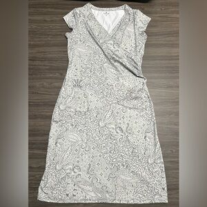 Athleta Nectar Gray Dress Short Sleeve Faux Wrap Size LT